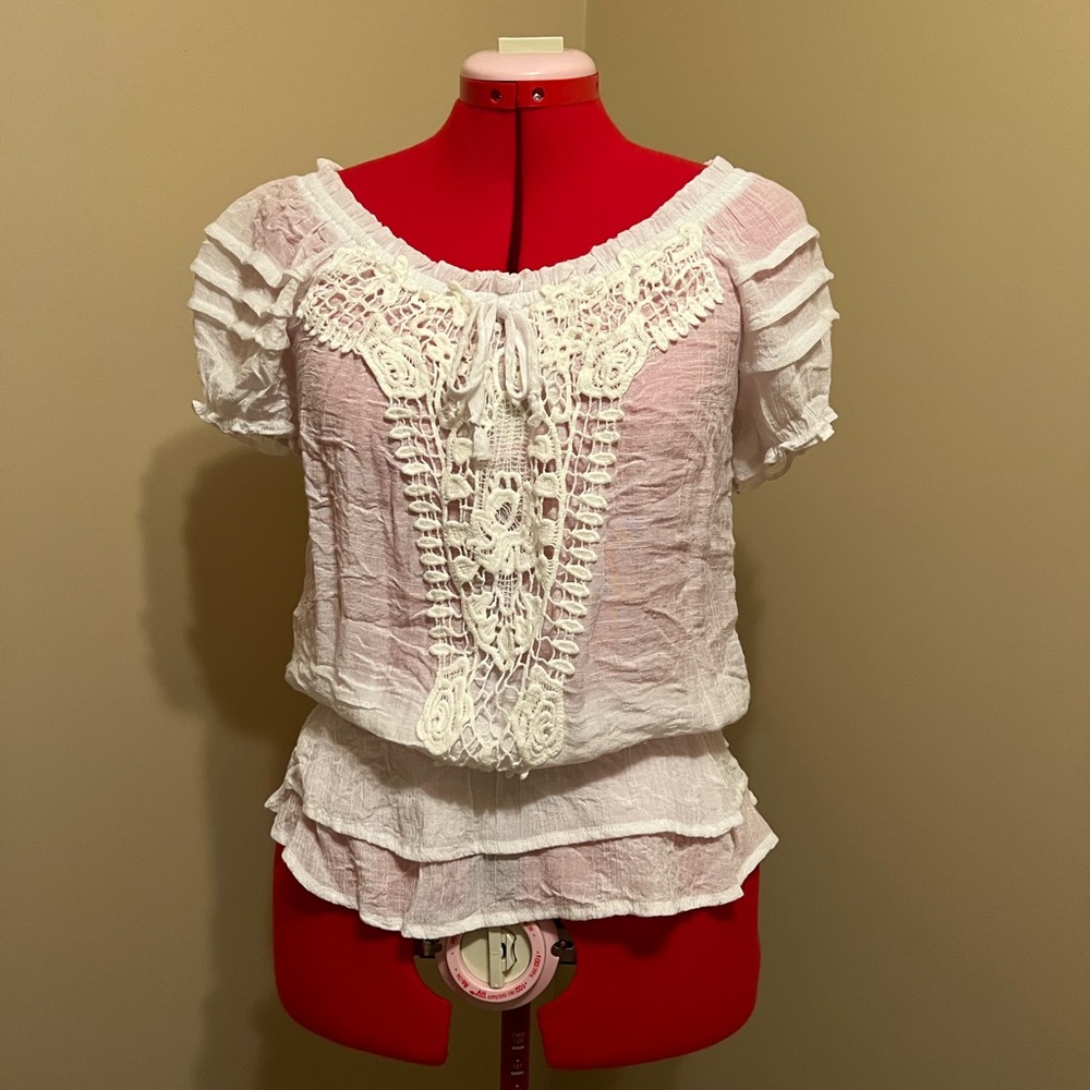 Boho short sleeved white gauze blouse, size medium by My Michelle